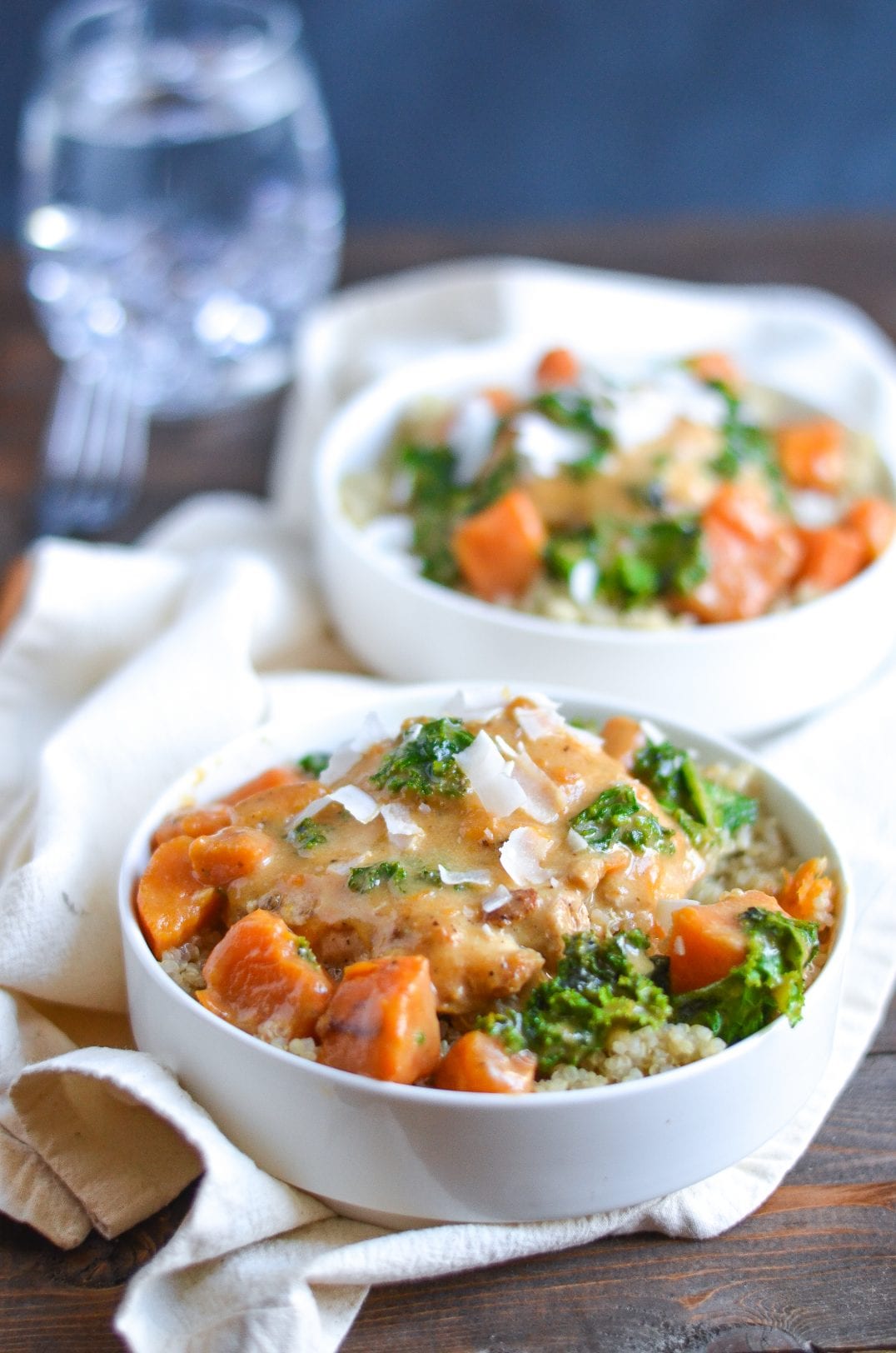 Coconut Braised Chicken Thighs with Kale and Sweet Potatoes