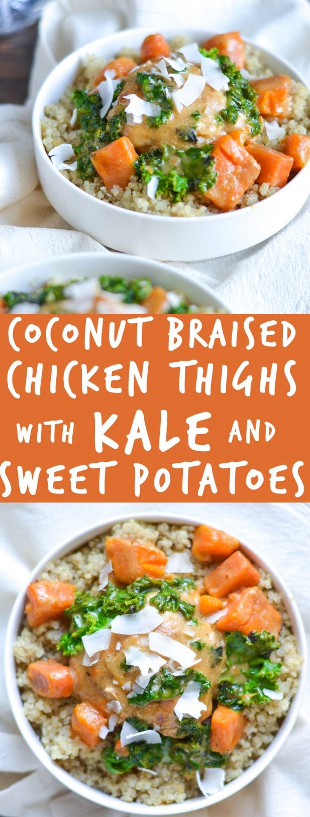 Coconut Braised Chicken Thighs with Kale and Sweet Potatoes