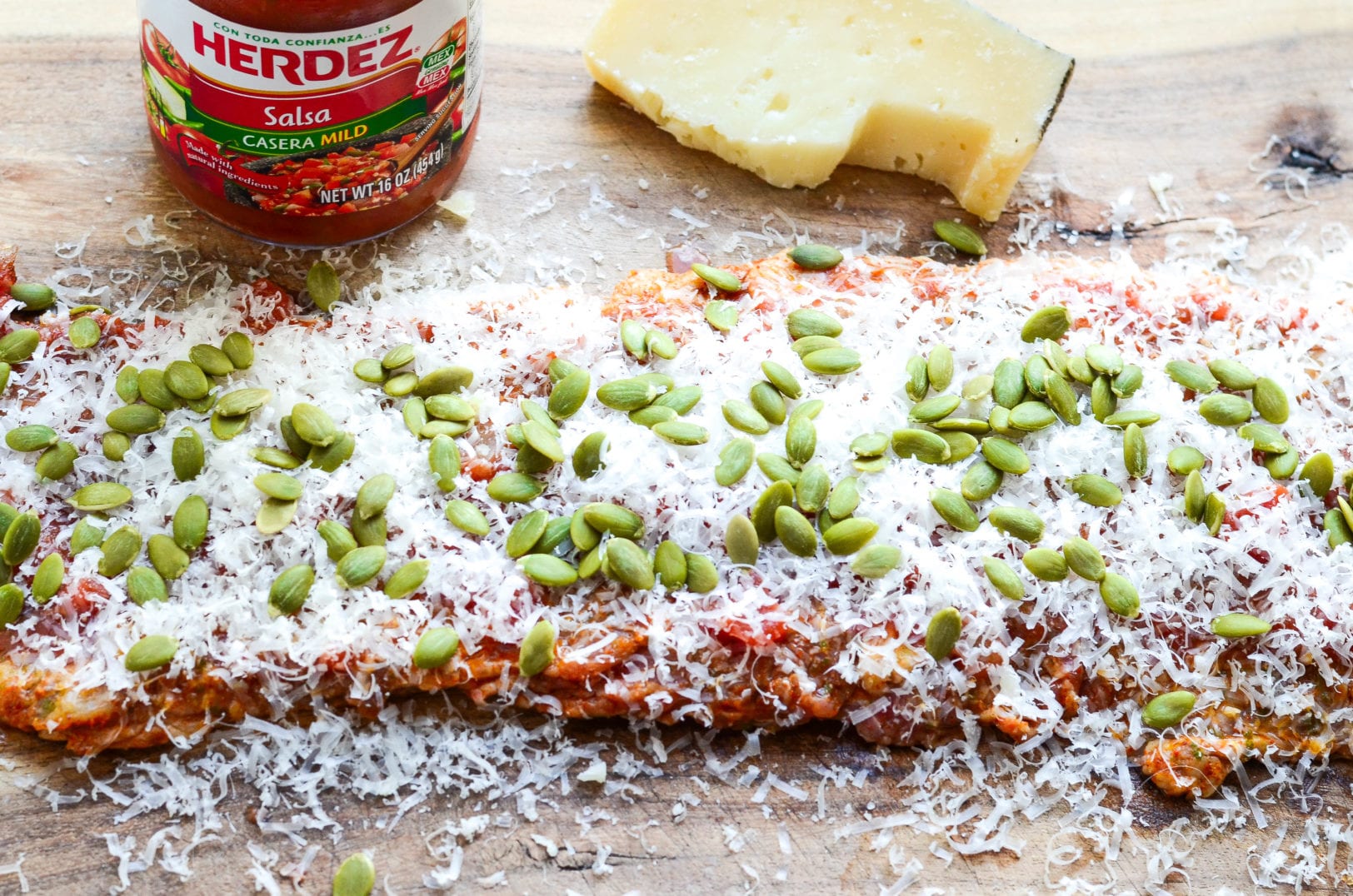 Steak Roll-ups With Salsa Casera, Manchego and Pepitas