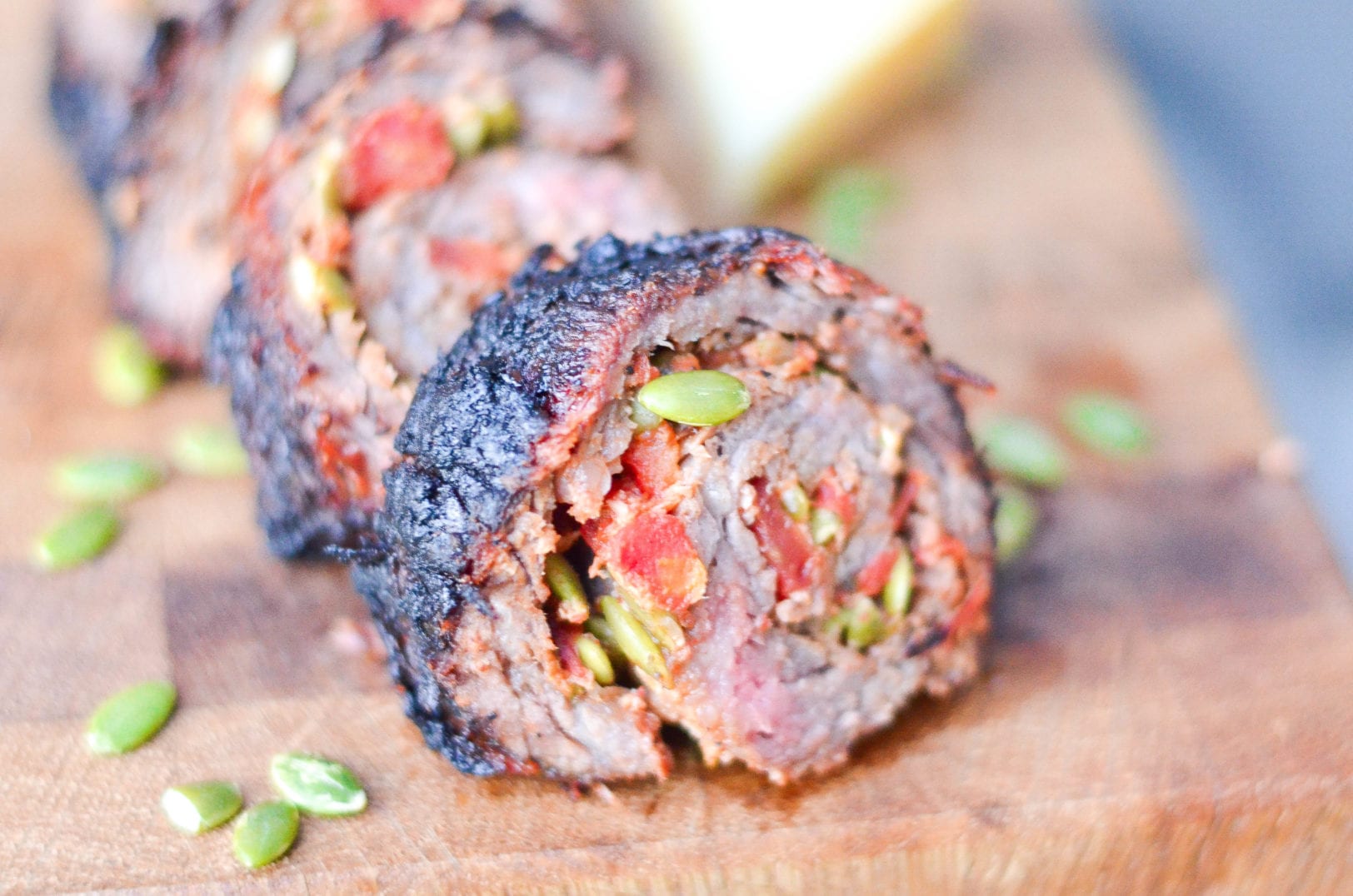 Steak Roll-ups With Salsa Casera, Manchego and Pepitas