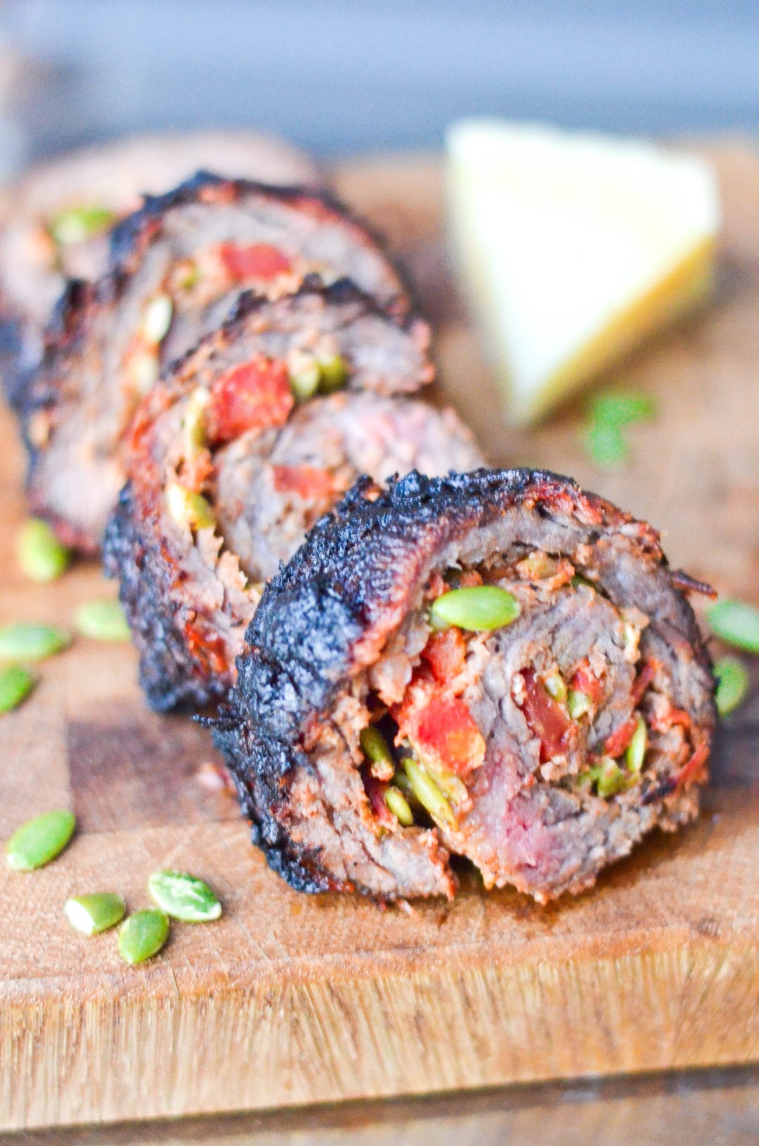 Steak Roll-ups With Salsa Casera, Manchego and Pepitas