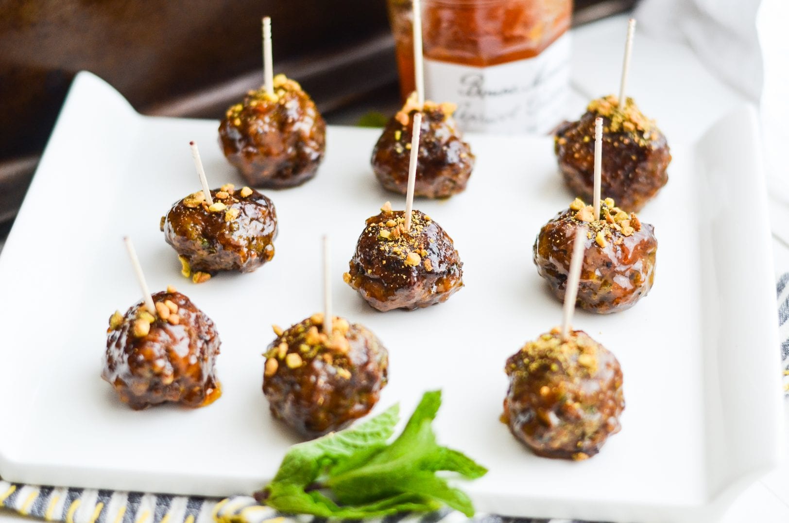 Apricot Glazed Meatballs with Pistachios