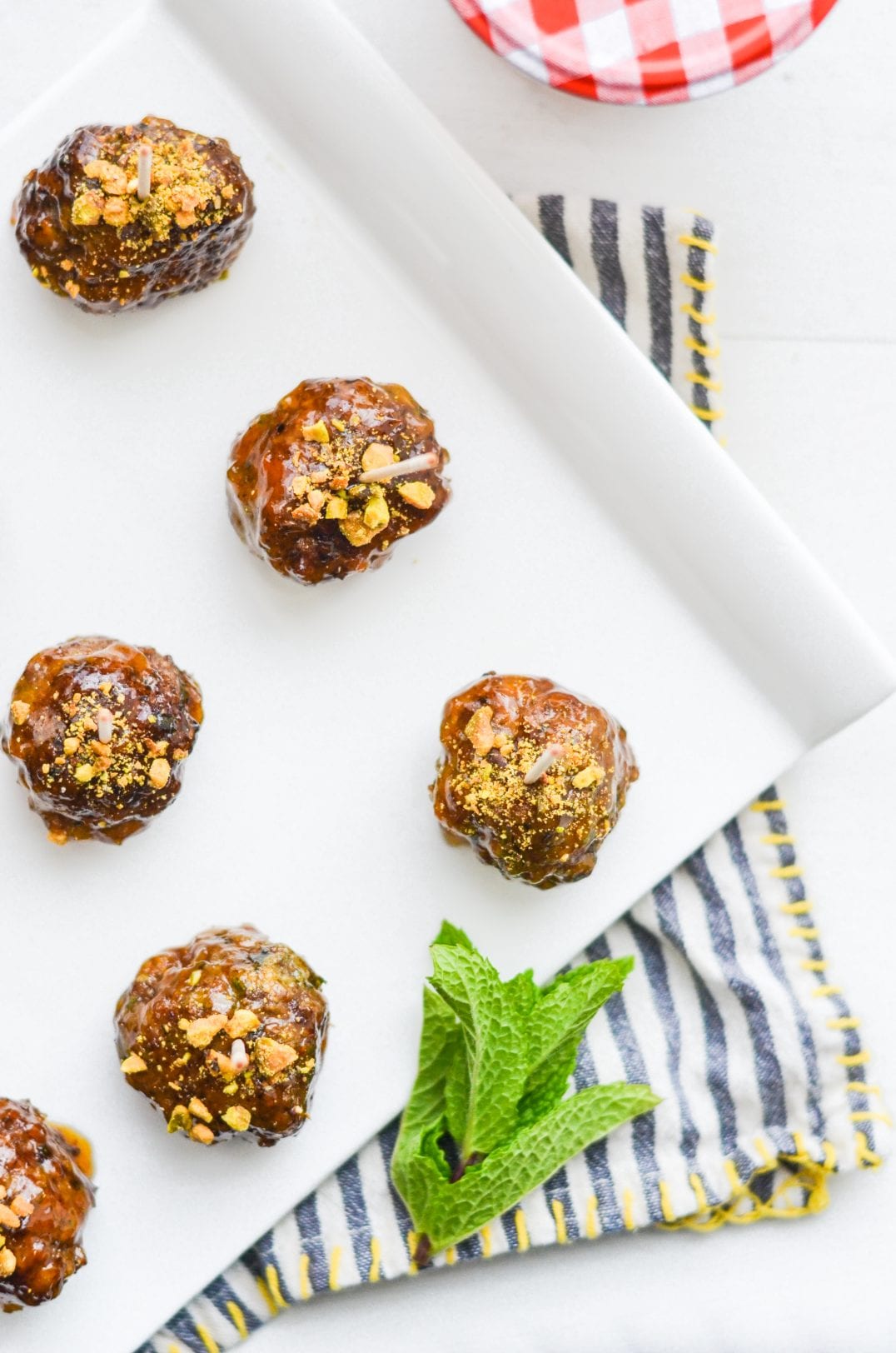 Apricot Glazed Meatballs with Pistachios