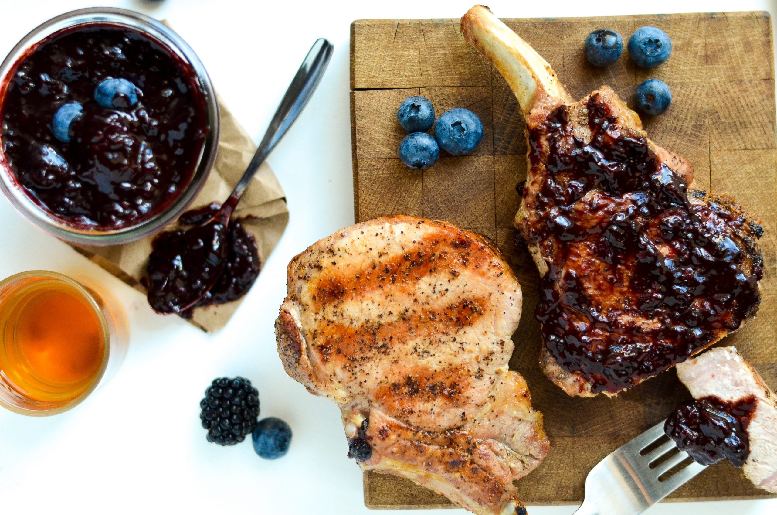 Grilled Pork Chops with Bourbon Berry BBQ Sauce