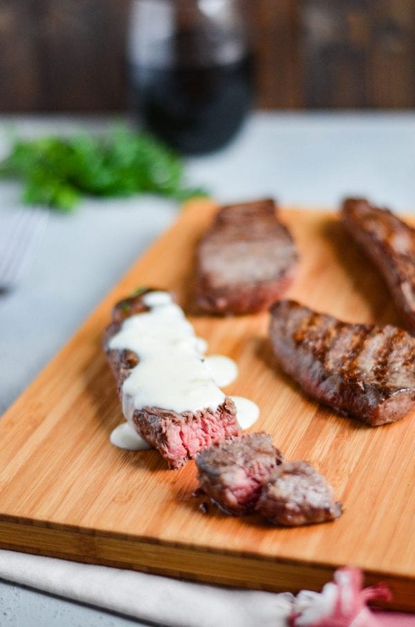 Grilled Sirloin Steaks with Roasted Garlic Cream Sauce My