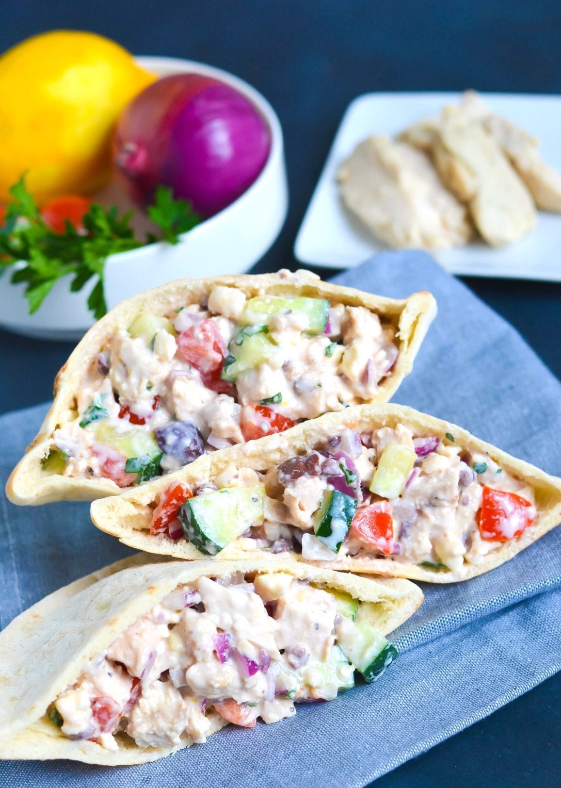 Greek Chicken Salad Pitas - My Modern Cookery