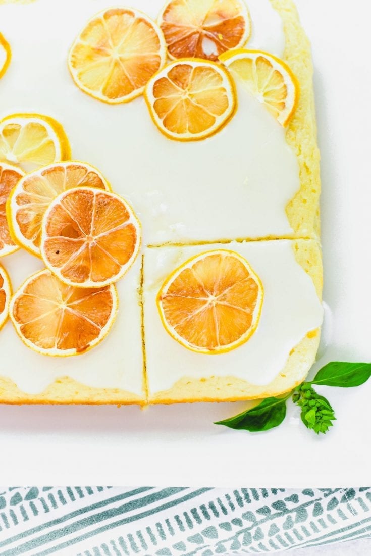 Lemon Snacking Cake with Basil Glaze