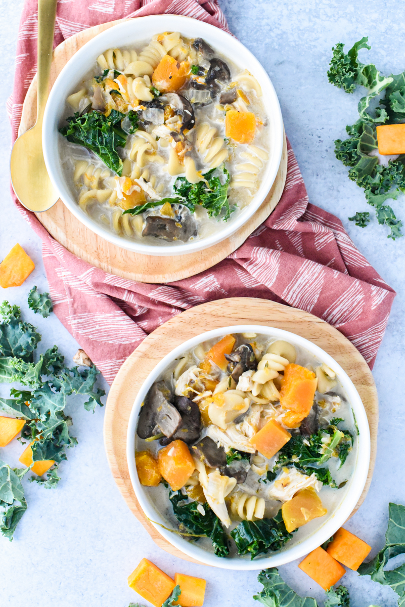 harvest hearty soup with kale and butternut squash